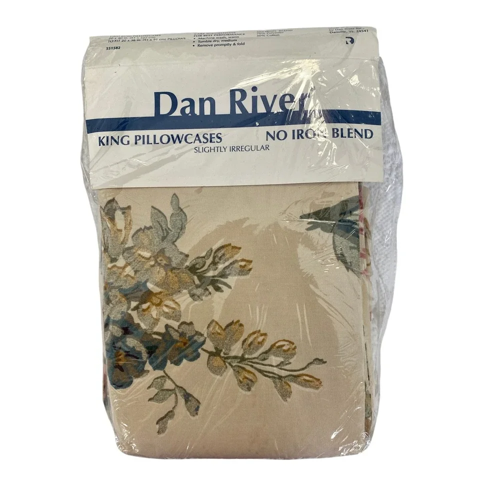 Vintage Dan River King Pillowcases Floral Cottagecore Shabby Chic No Iron New